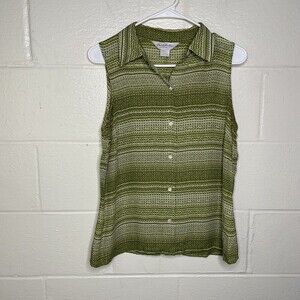 Brooks Brother silk Blouse Top Size 10 Green Button Down Sleeveless
